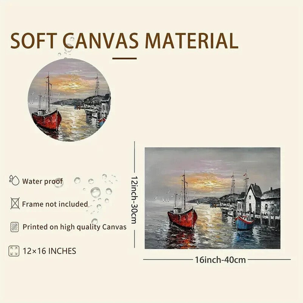 Beautiful Seascape Boats at Sunset Artistic Canvas Print 12" x 16" NEW! Home & Garden:Home Décor:Posters & Prints Style Your Walls
